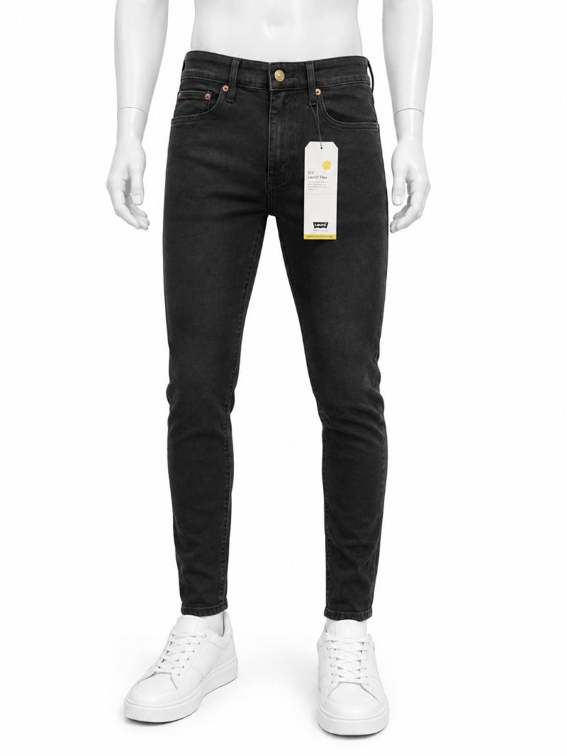 Charcoal Gray Regular-fit jeans displayed on a white mannequin with white sneakers, featuring a visible product tag.